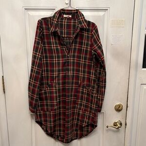 ILLA ILLA Red and Cream Plaid Shirt Dress